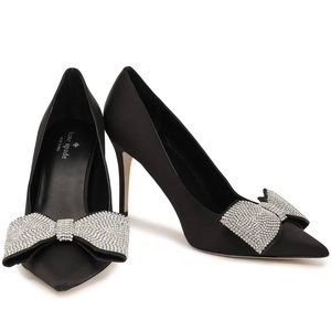 Brand New!! Kate Spade Satin & Crystal Bow Pumps In Black